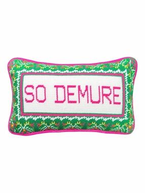 So Demure Needlepoint Decorative Pillow - Pink and Green